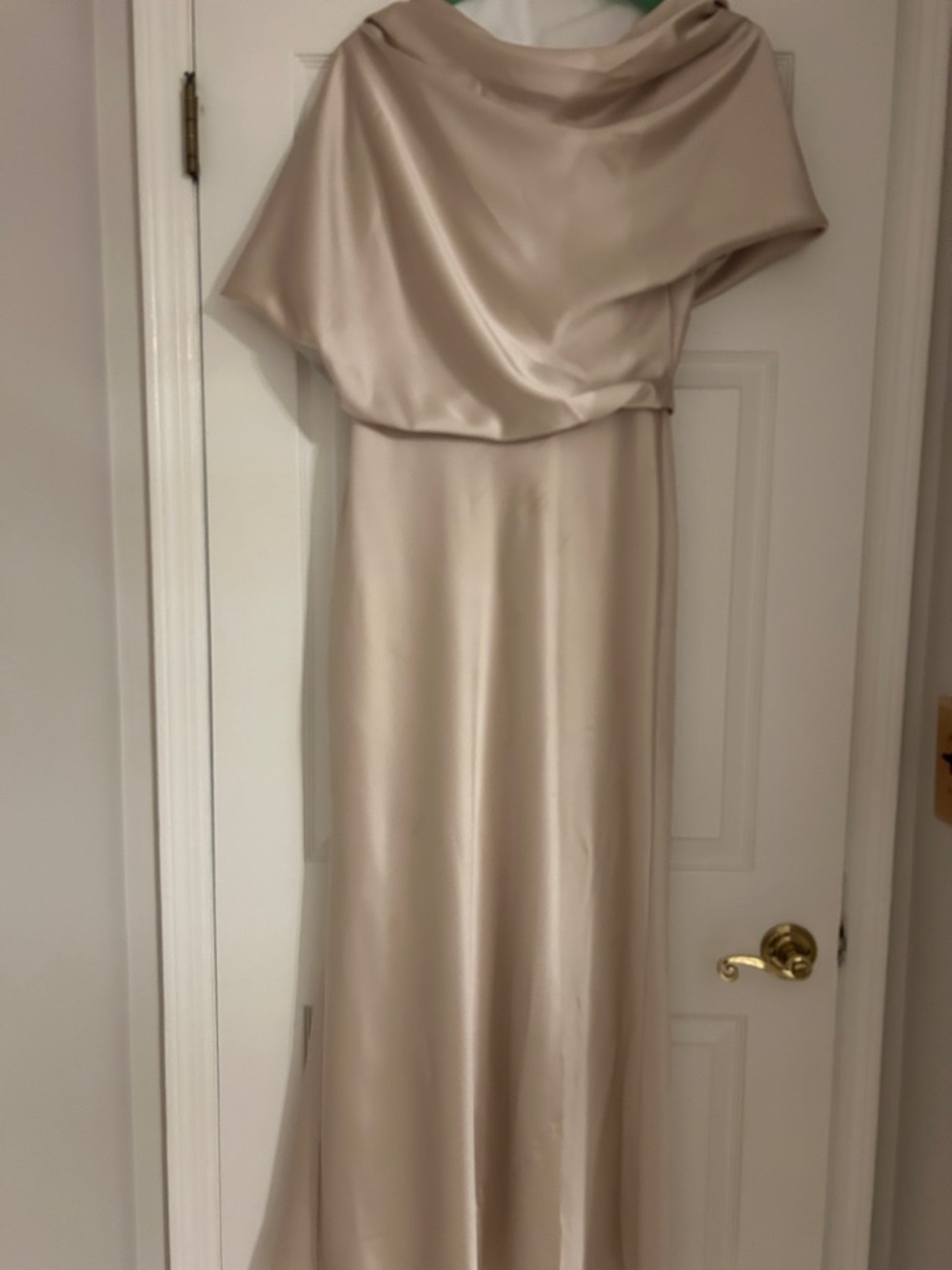 Amsale Champagne Satin Cowl Neck Maxi Dress